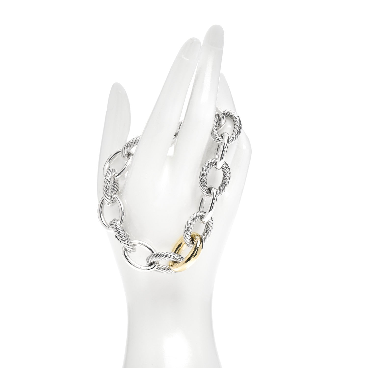 David Yurman Sterling Silver 18K Yellow Gold 19mm Extra Large Oval Link Bracelet 2 of 4