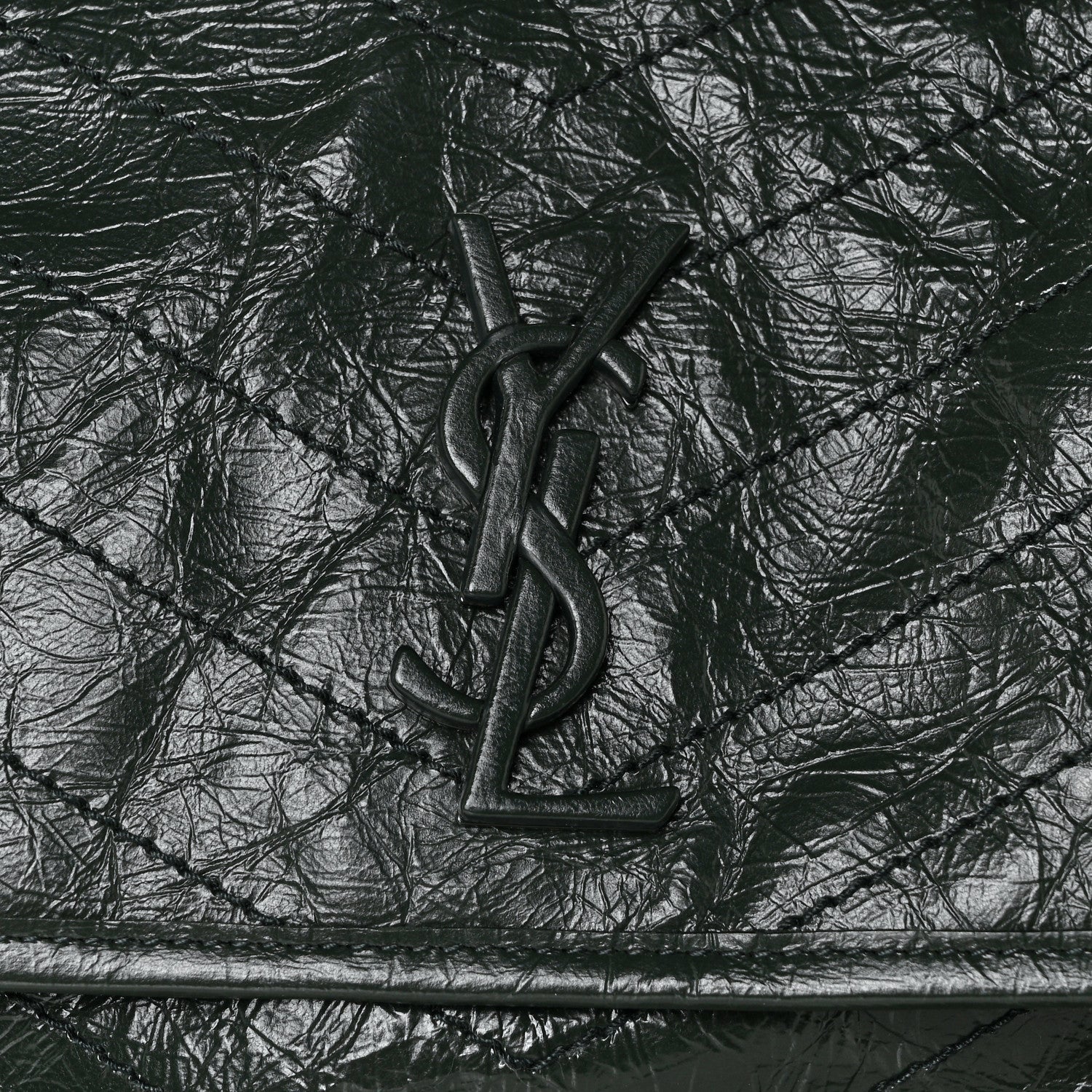 Saint Laurent Crinkled Calfskin Matelasse Monogram Medium Niki Chain Satchel Dark Green 8 of 11