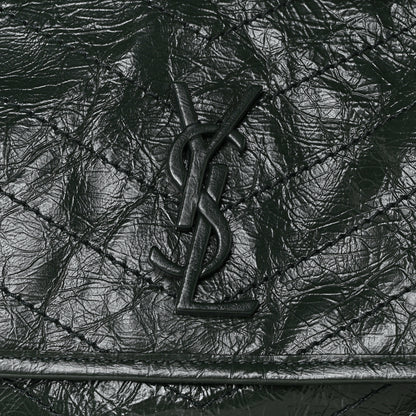 Saint Laurent Crinkled Calfskin Matelasse Monogram Medium Niki Chain Satchel Dark Green 8 of 11