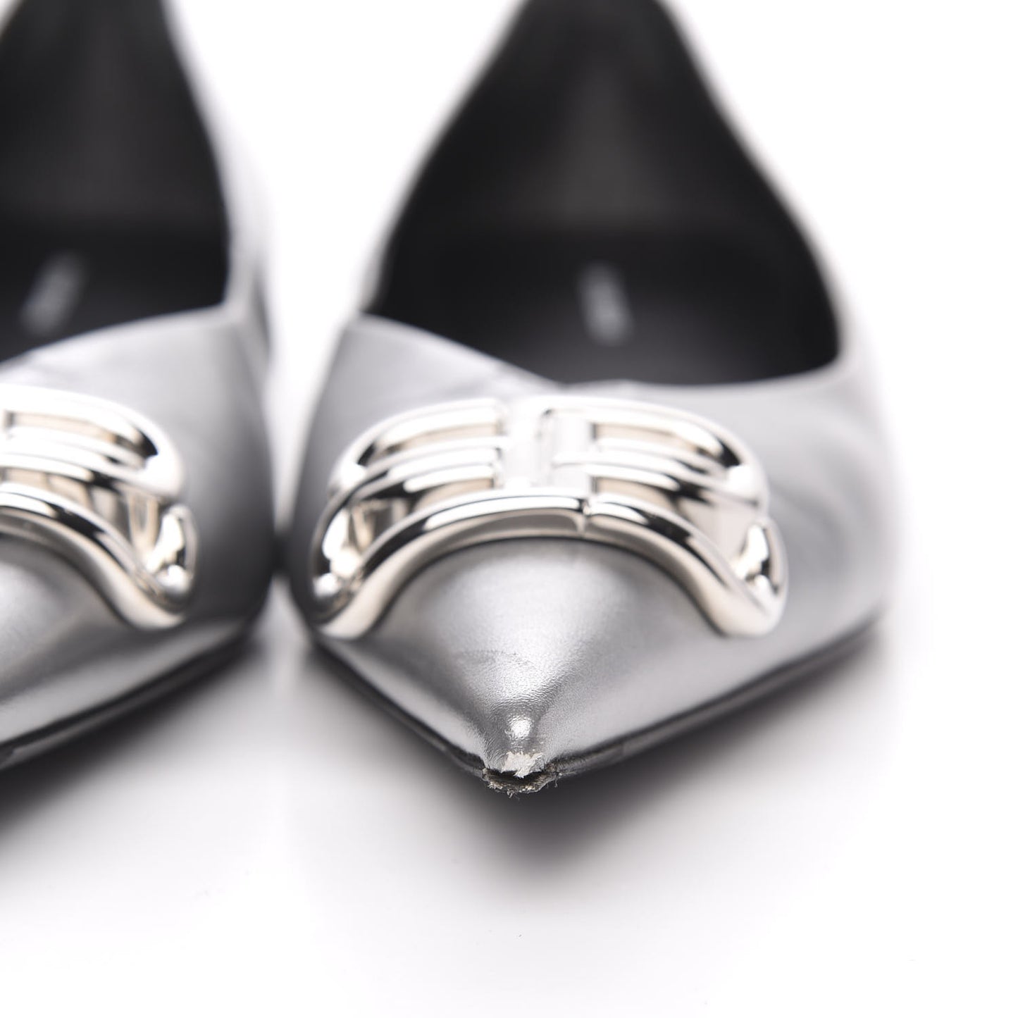 Metallic Calfskin BB Knife Pointy Toe Ballerina Flats 39.5 Silver Hardware
