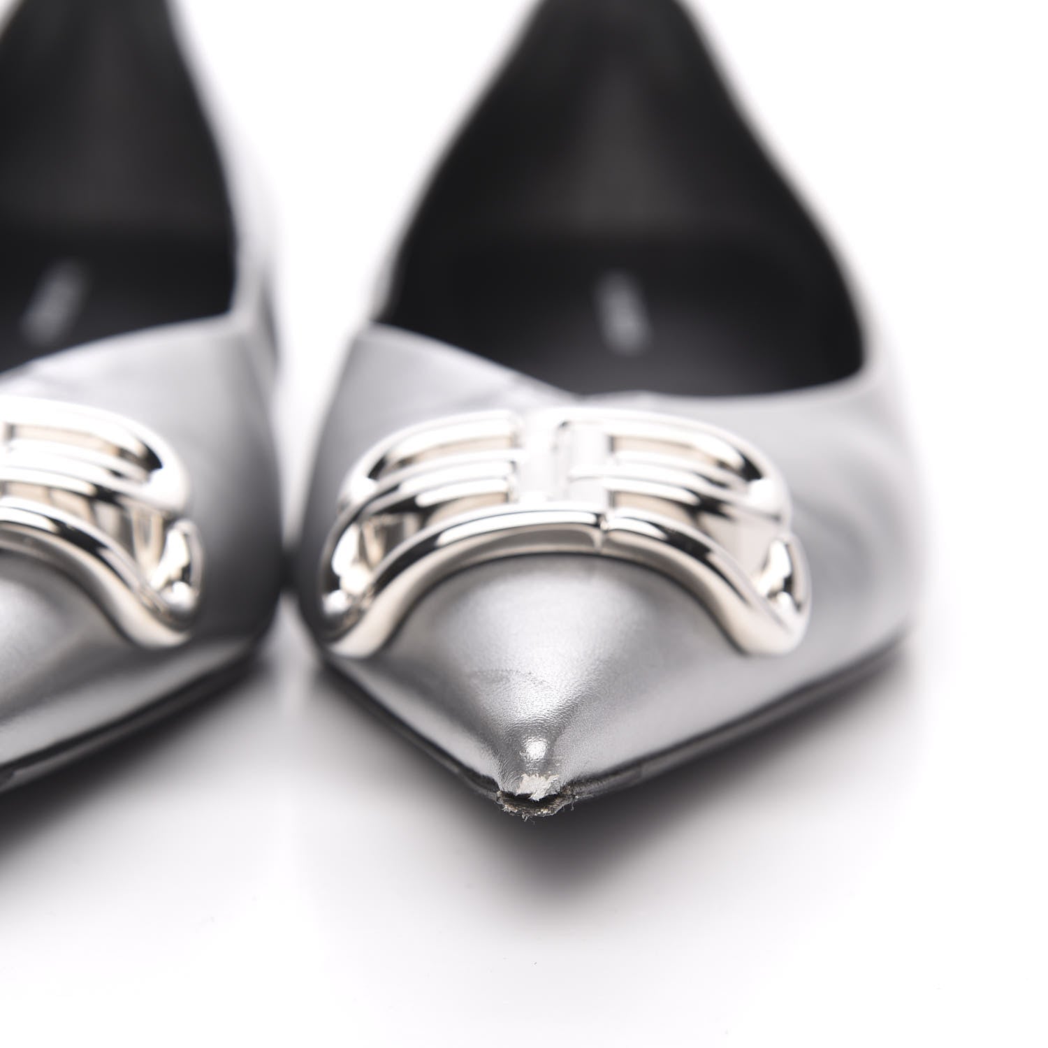 Balenciaga Metallic Calfskin BB Knife Pointy Toe Ballerina Flats 39.5 Silver Hardware 9 of 9