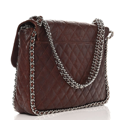 Chanel Crumpled Lambskin Quilted Maxi Chain Around Flap Dark Brown 3 of 12