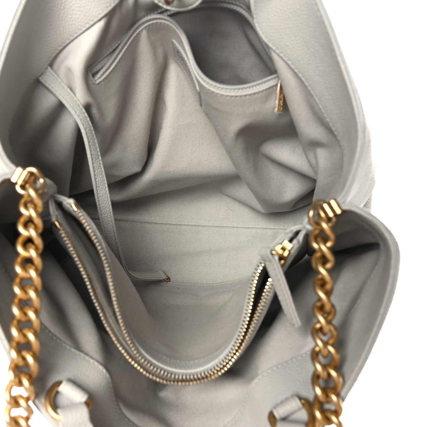 Grained Calfskin Stitched Large Shopping Tote Bag Light Grey