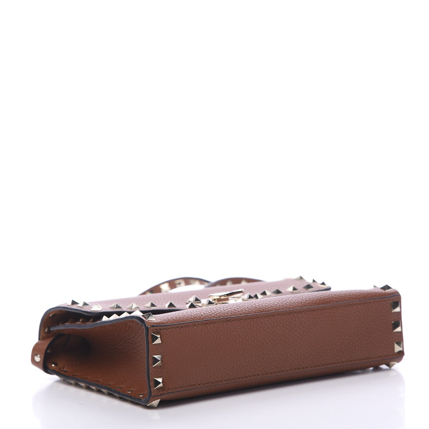 Pebbled Calfskin Medium Rockstud Flip Lock Crossbody Bag Saddle Brown