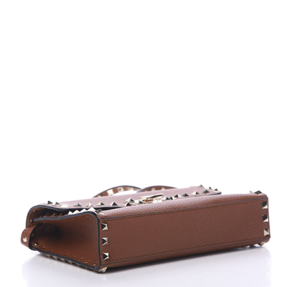 Valentino Garavani Pebbled Calfskin Medium Rockstud Flip Lock Crossbody Bag Saddle Brown 3 of 9