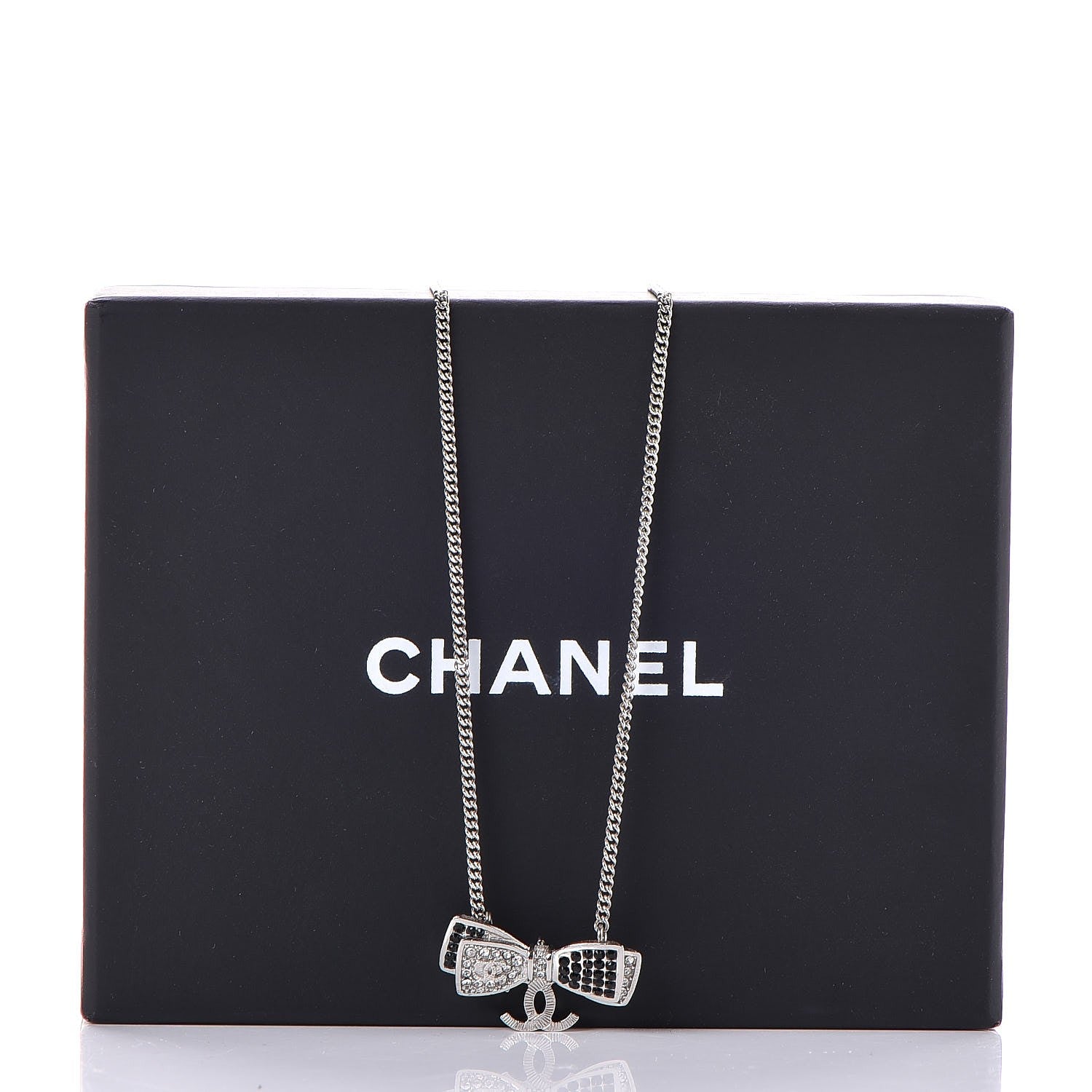 Chanel Crystal CC Bow Necklace Silver Black 6 of 6