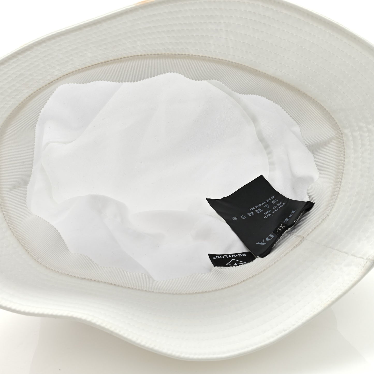 Re-Nylon Metal Triangle Logo Mens Bucket Hat XL White