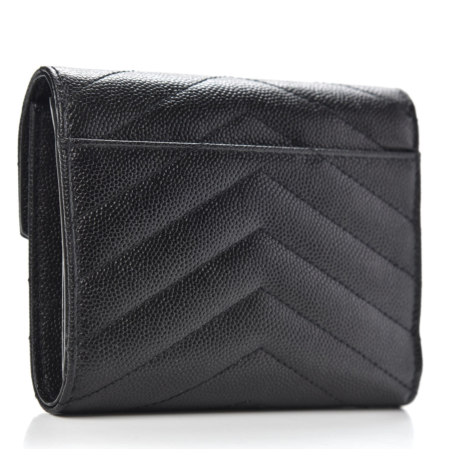 Grain De Poudre Matelasse Chevron Monogram Compact Tri Fold Wallet Black