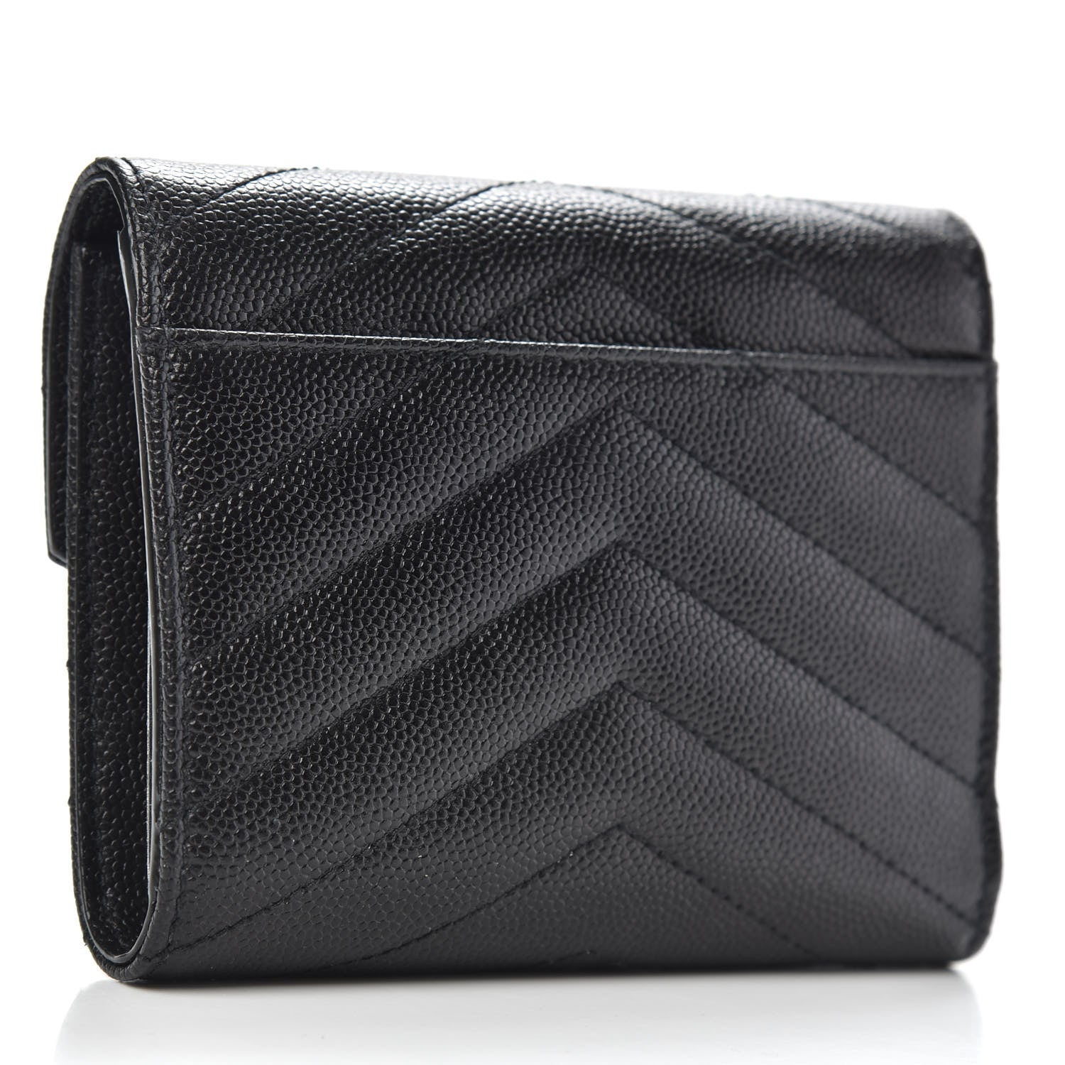 Saint Laurent Grain De Poudre Matelasse Chevron Monogram Compact Tri Fold Wallet Black 3 of 7