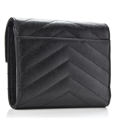 Saint Laurent Grain De Poudre Matelasse Chevron Monogram Compact Tri Fold Wallet Black 3 of 7