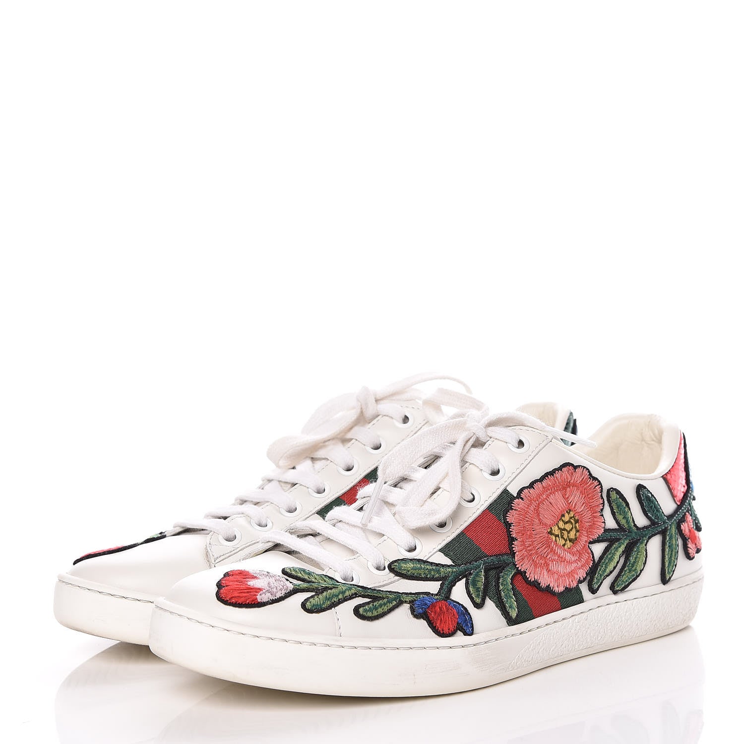 Gucci Metallic Calfskin Floral Embroidered Womens Ace Sneakers 36.5 Silver 3 of 17
