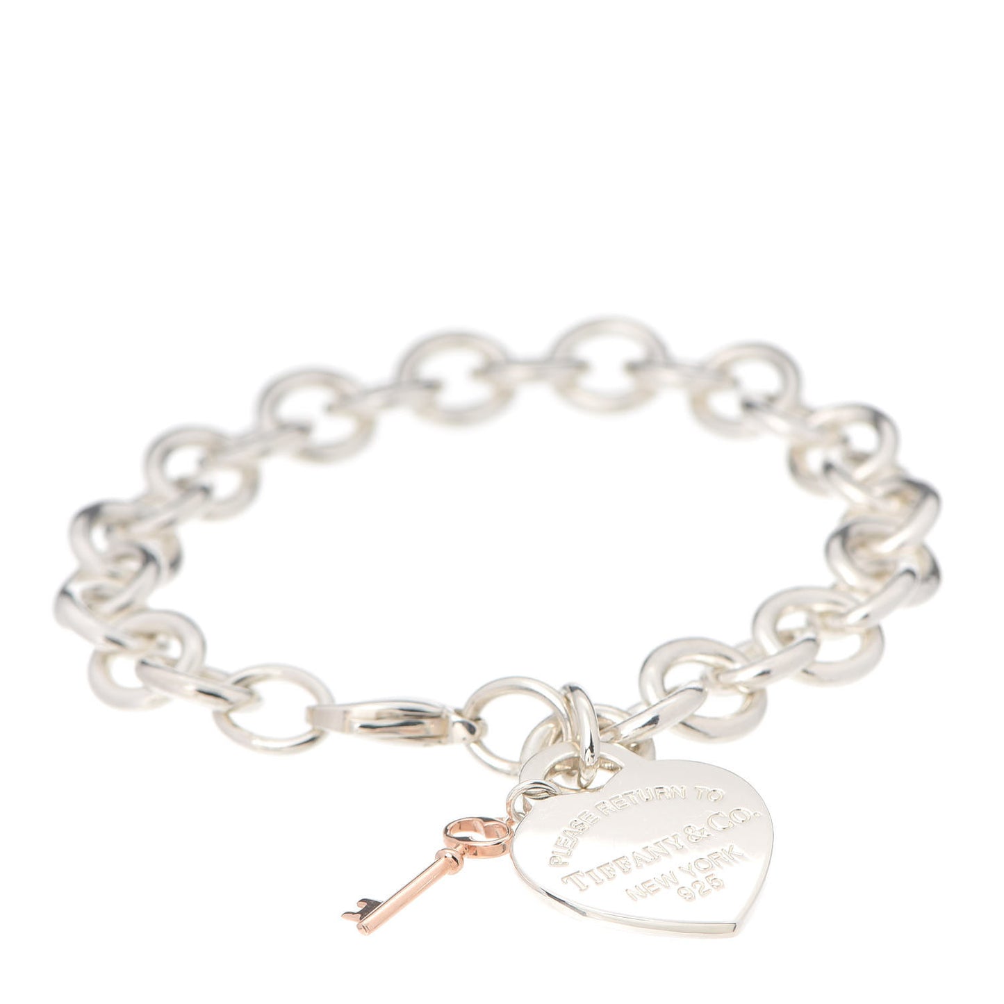 Sterling Silver Rubedo Return to Tiffany Heart Tag Key Charm Bracelet