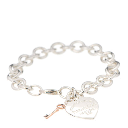Tiffany Sterling Silver Rubedo Return to Tiffany Heart Tag Key Charm Bracelet 1 of 6