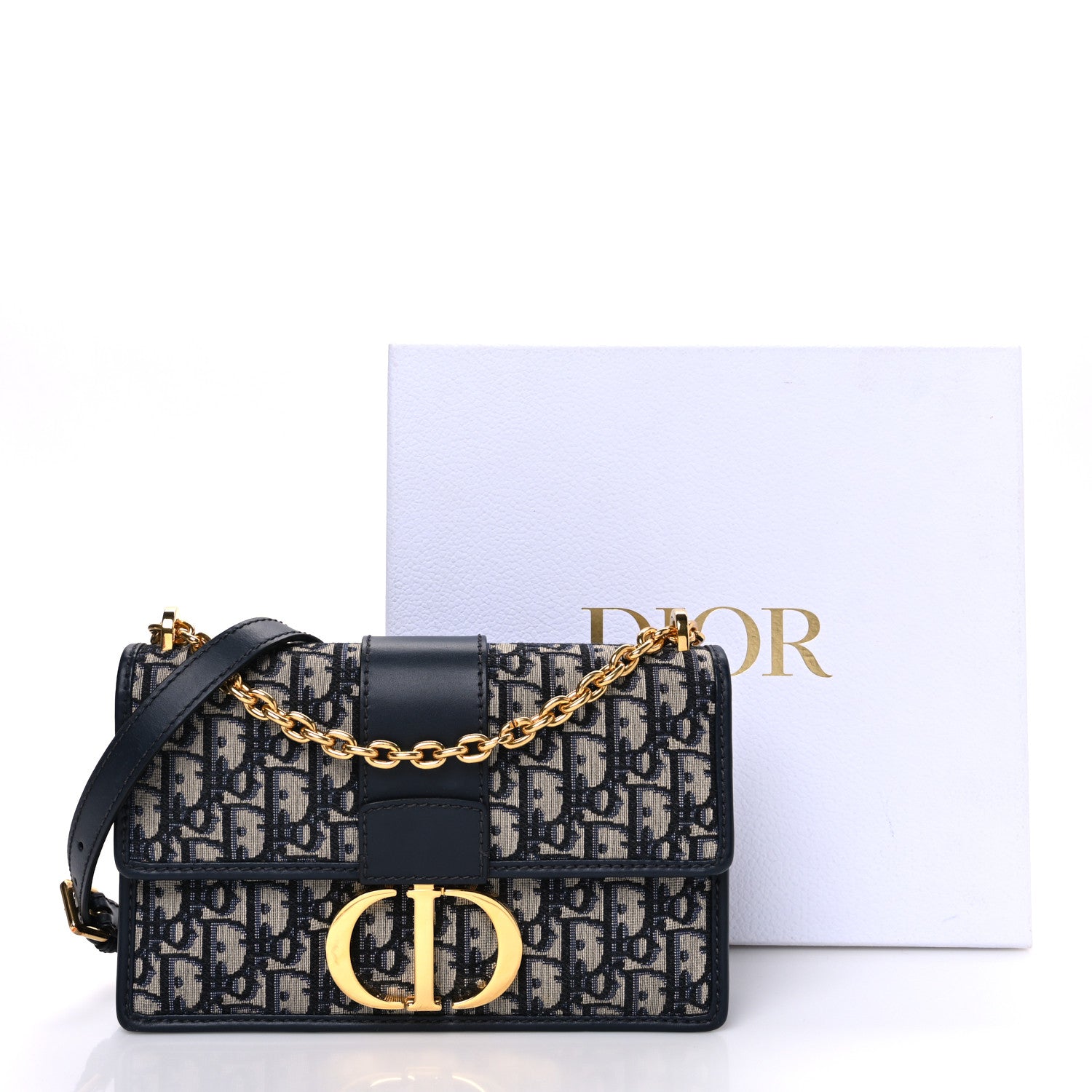 その他 DIOR Christian Dior Oblique 30 Montaigne Flap Bag Blue 1770646