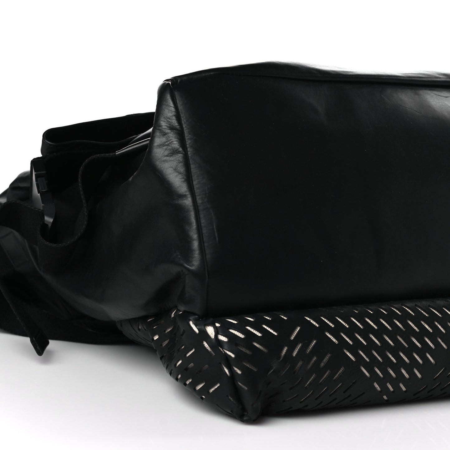 Smooth Calfskin Perforated Messenger Crossbody Bag Black