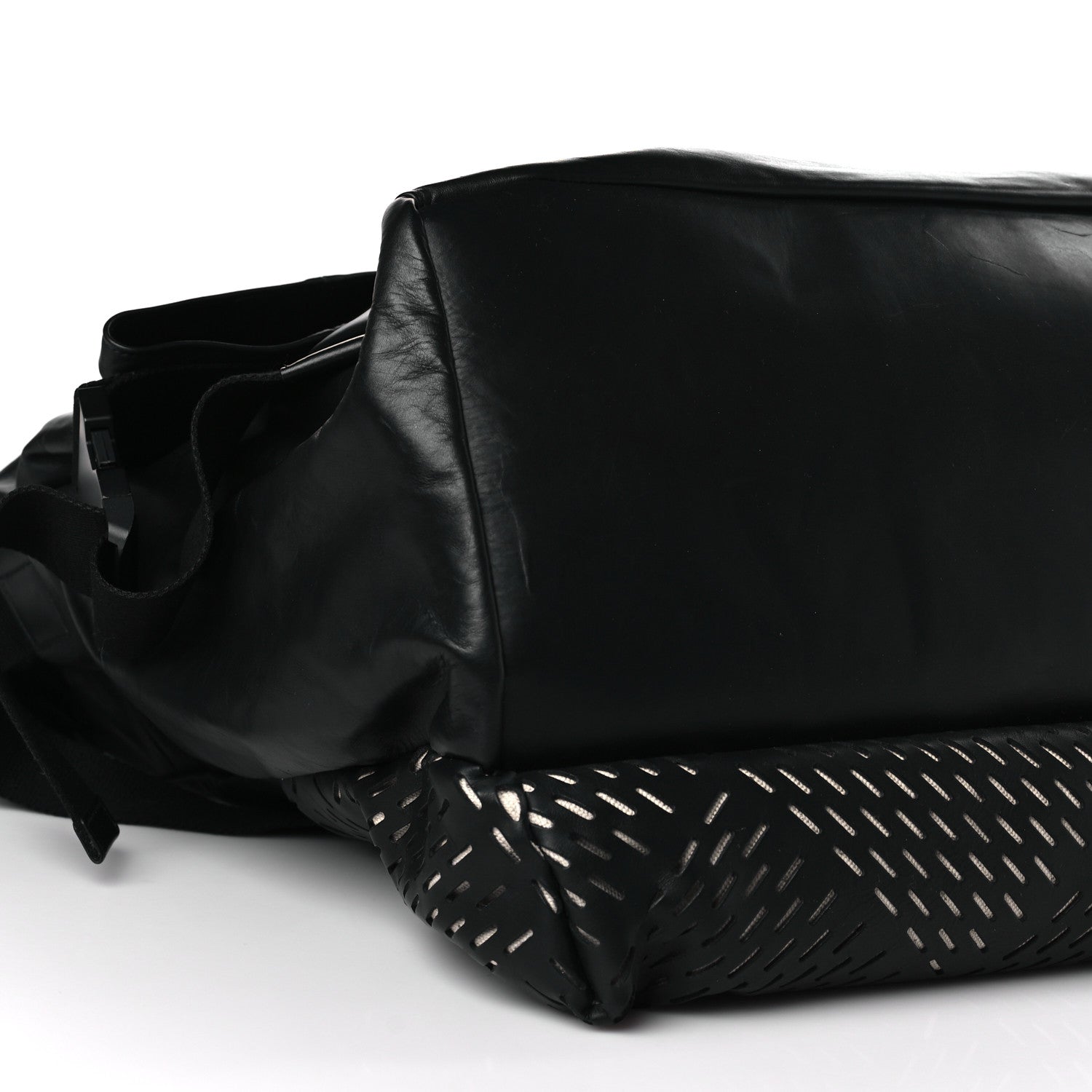Bottega Veneta Smooth Calfskin Perforated Messenger Crossbody Bag Black 6 of 9