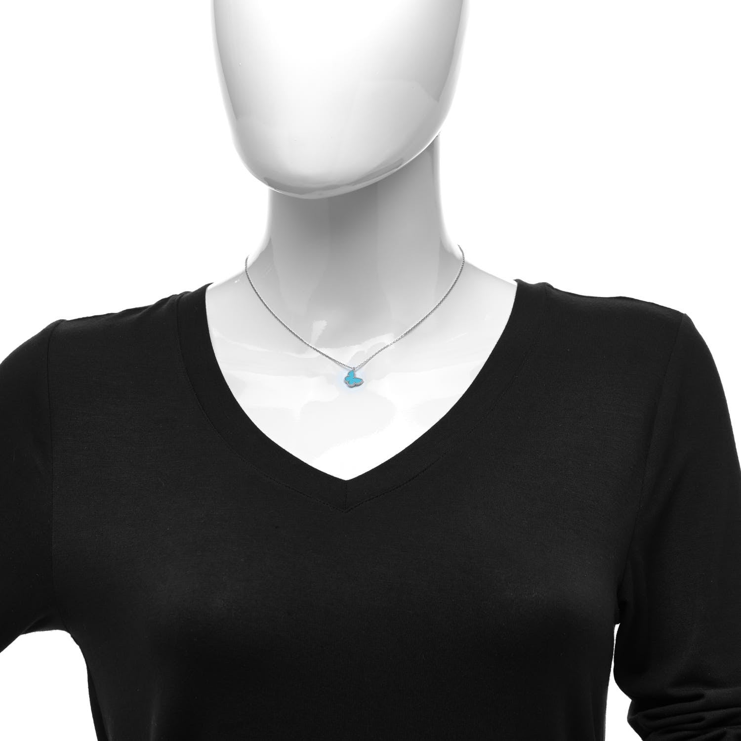 Van Cleef & Arpels 18K White Gold Turquoise Sweet Alhambra Butterfly Pendant Necklace 2 of 6