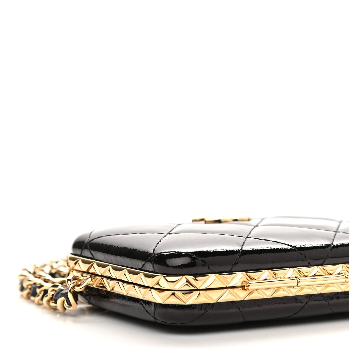 Glazed Goatskin Quilted Small Box With Chain Black