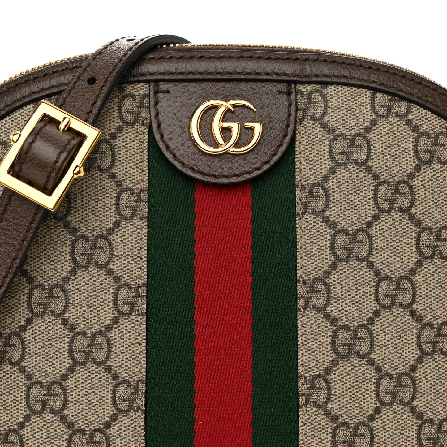 GG Supreme Monogram Textured Dollar Calfskin Web Small Ophidia Dome Shoulder Bag Beige Ebony New Acero