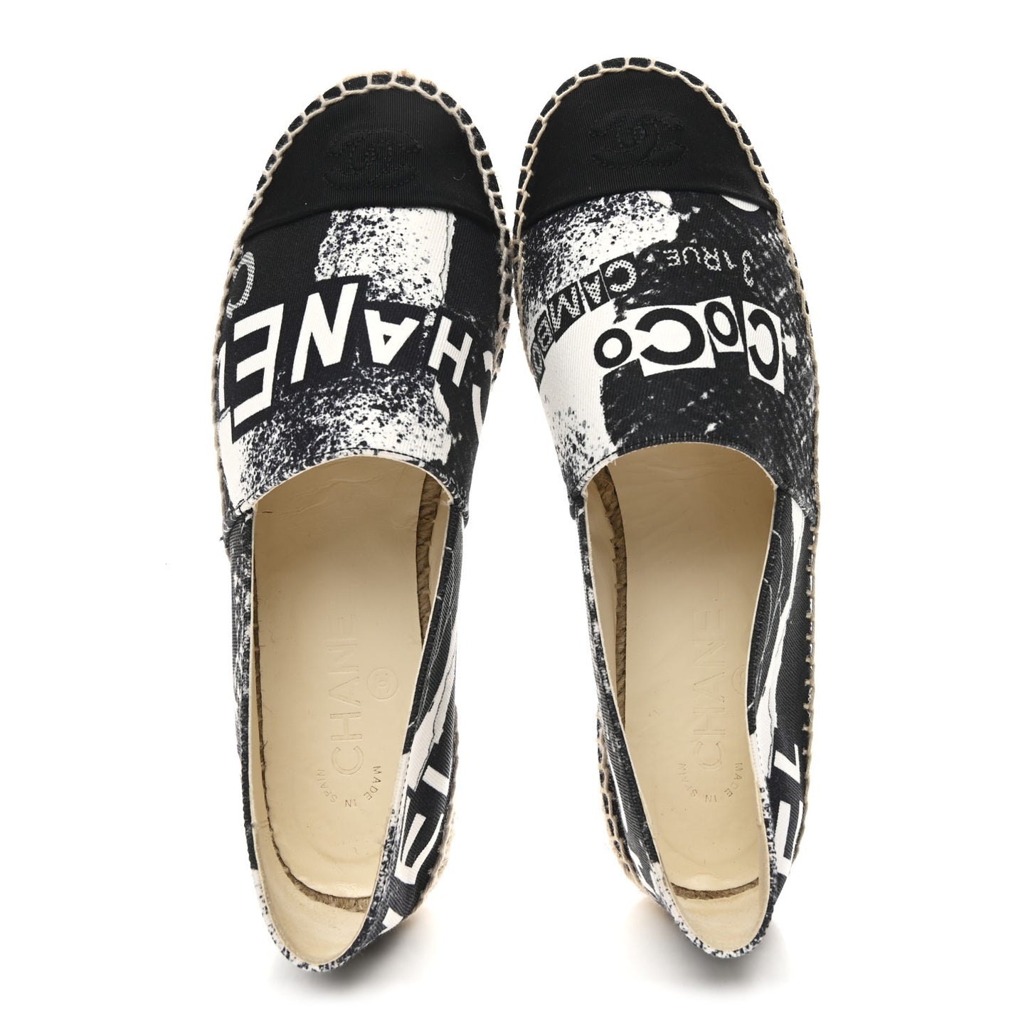 Printed Canvas Grosgrain 31 Rue Cambon Espadrilles 38 Black White