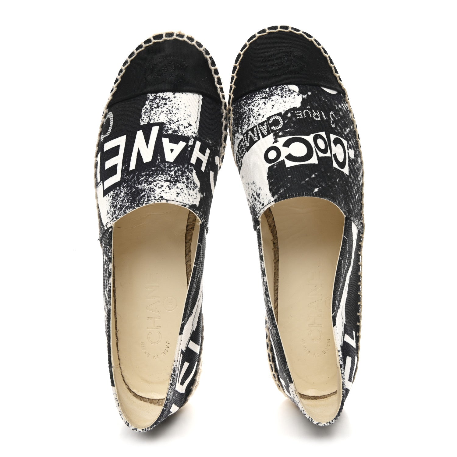 Chanel Printed Canvas Grosgrain 31 Rue Cambon Espadrilles 38 Black White 2 of 10