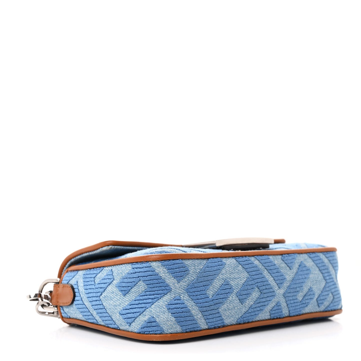 Denim Vitello King FF Embroidered Mini Baguette Denim Chiaro Brandy