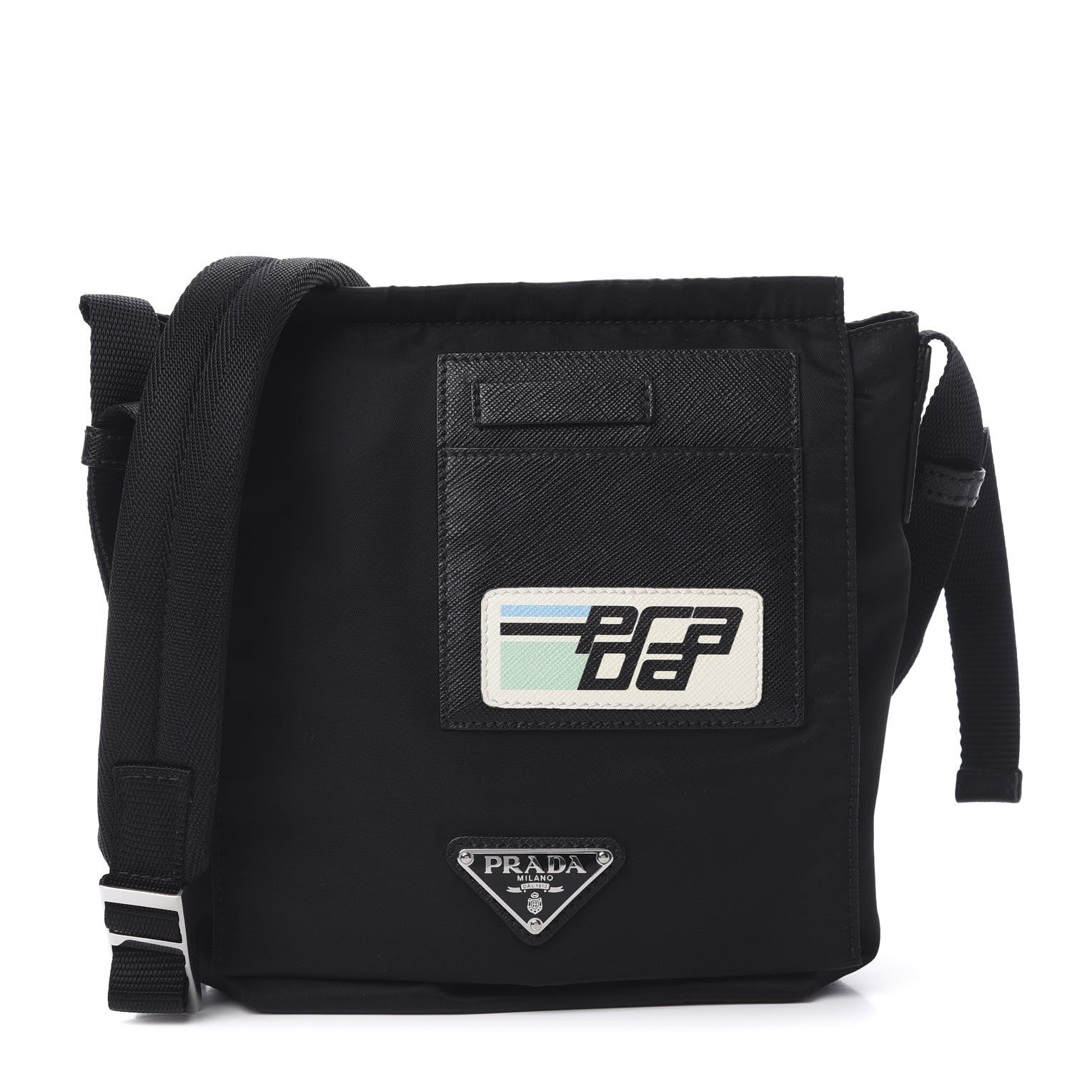 Prada Tessuto Nylon Saffiano Racing Logo Flat Messenger Bag Black 1 of 11