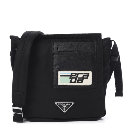 Prada Tessuto Nylon Saffiano Racing Logo Flat Messenger Bag Black 1 of 11
