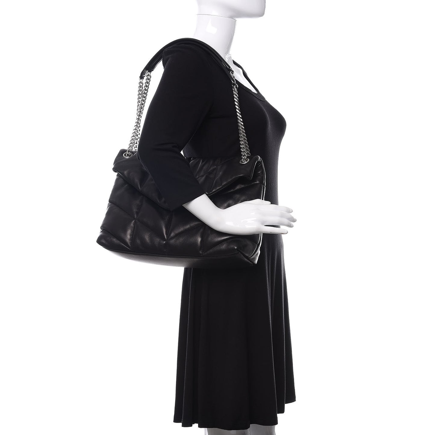 Lambskin Quilted Medium Loulou Puffer Monogram Chain Satchel Black