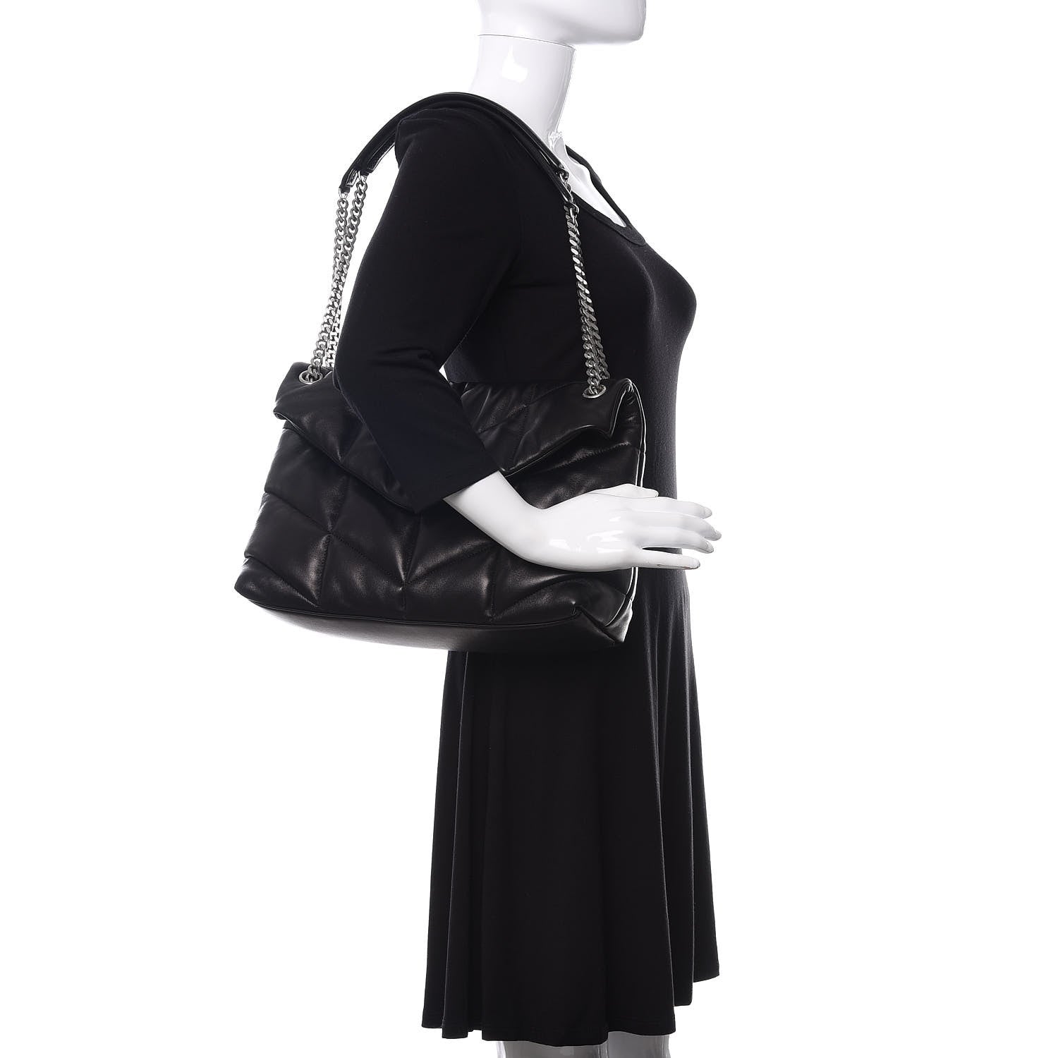 Saint Laurent Lambskin Quilted Medium Loulou Puffer Monogram Chain Satchel Black 2 of 9