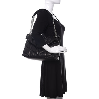 Saint Laurent Lambskin Quilted Medium Loulou Puffer Monogram Chain Satchel Black 2 of 9