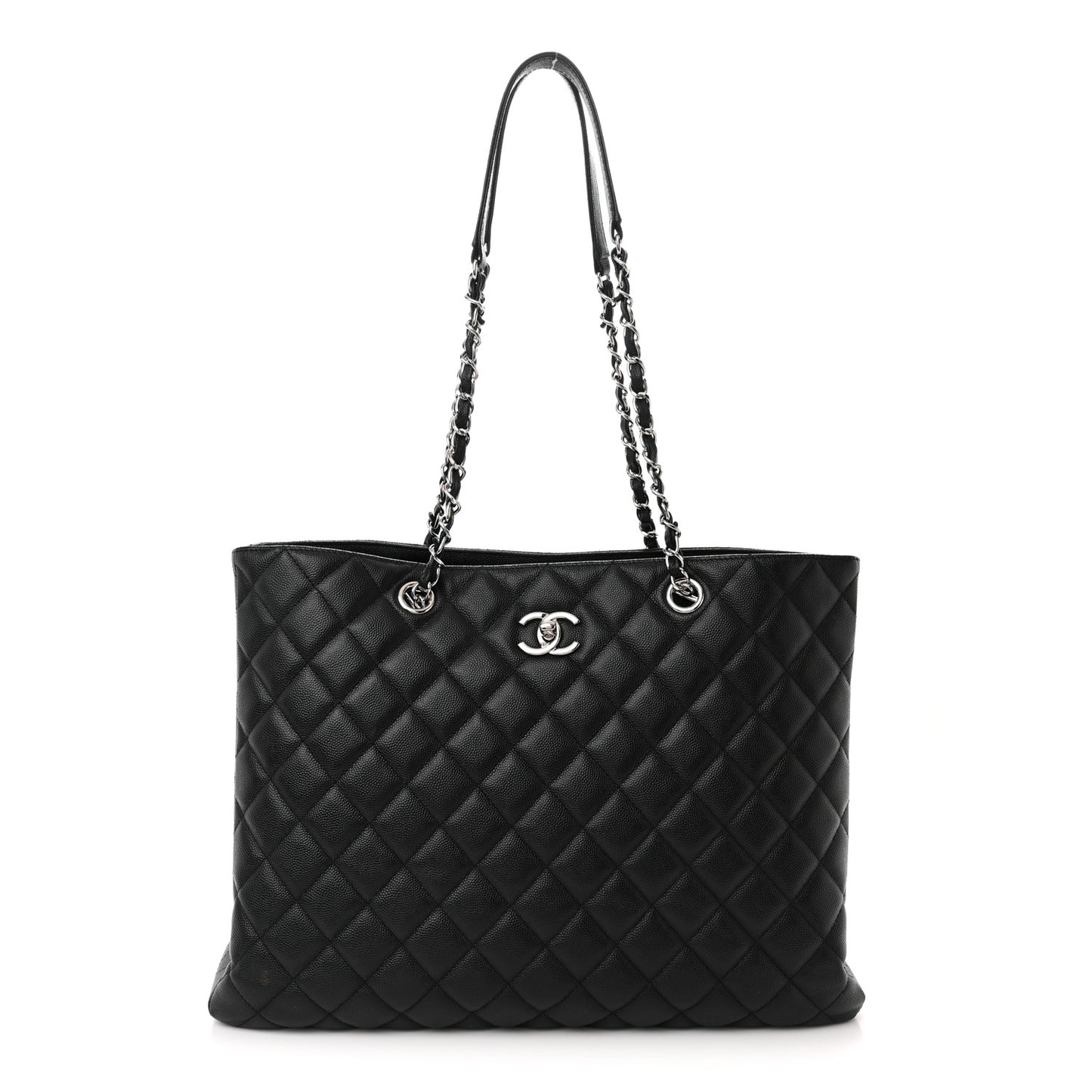 Caviar Quilted Large Shopping Tote Black