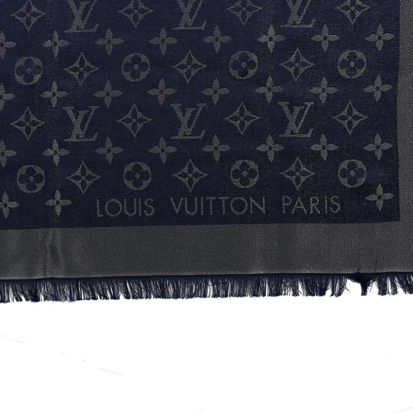 Wool Silk Monogram Denim Shawl Bleu Nuit