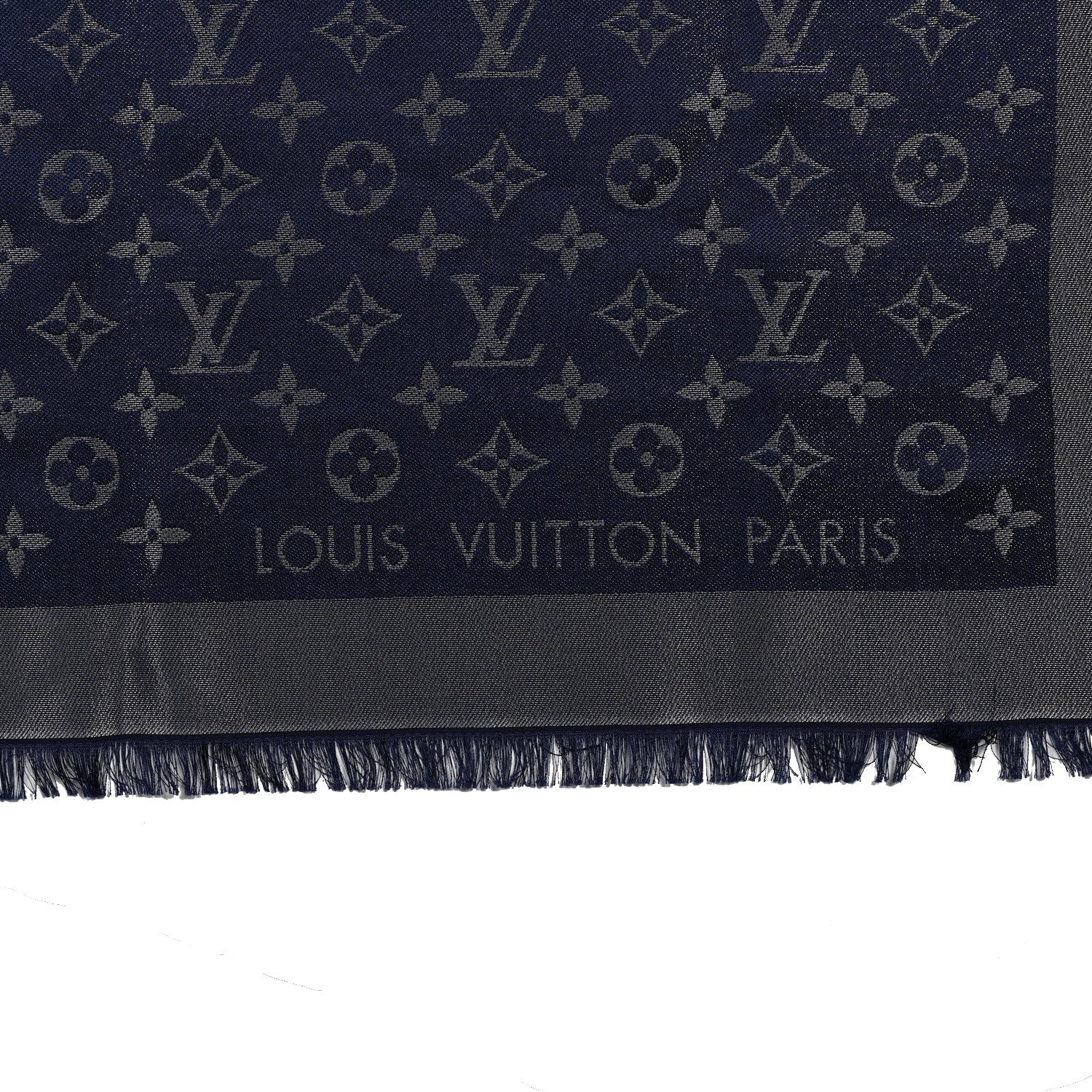 Louis Vuitton Wool Silk Monogram Denim Shawl Bleu Nuit 2 of 3