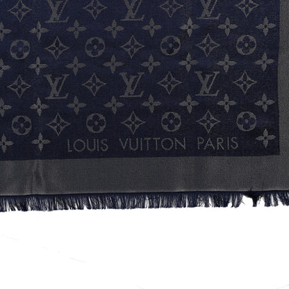 Louis Vuitton Wool Silk Monogram Denim Shawl Bleu Nuit 2 of 3