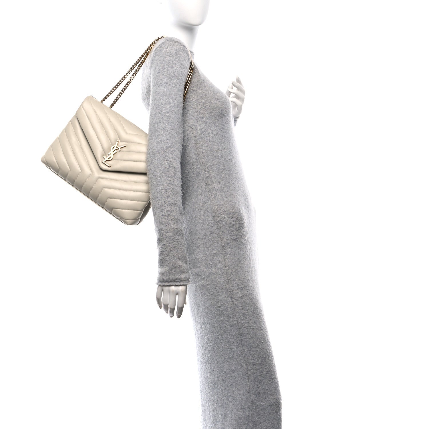 Saint Laurent Calfskin Y Quilted Monogram Medium Loulou Chain Satchel Crema Soft 2 of 10