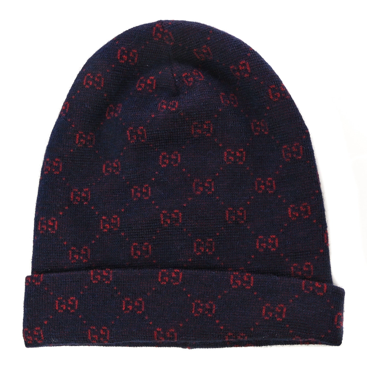 Gucci Wool Alpaca GG Monogram Beanie Hat M Navy 1 of 10