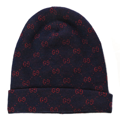 Gucci Wool Alpaca GG Monogram Beanie Hat M Navy 1 of 10