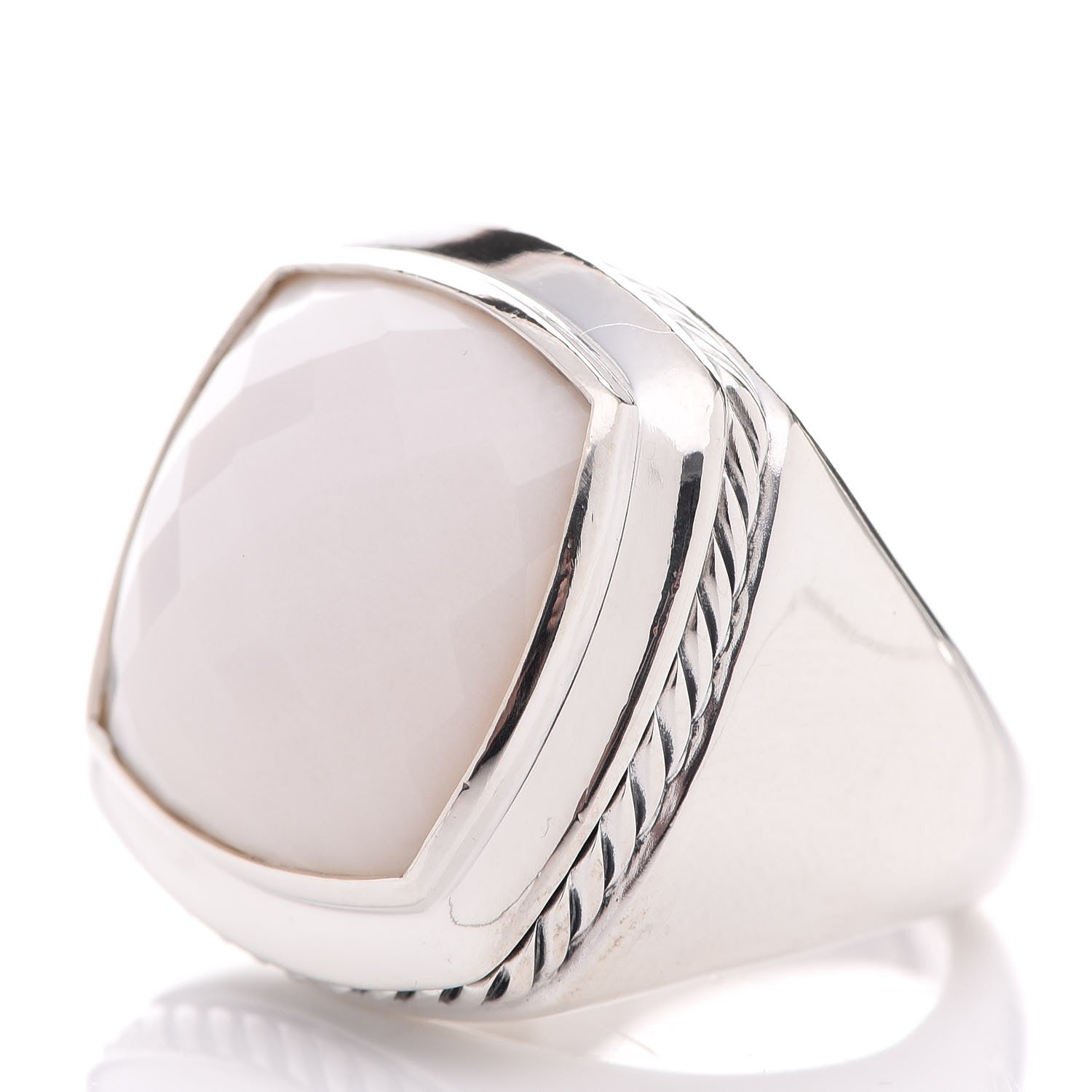 David Yurman Sterling Silver White Agate 16mm Albion Statement Ring 54 7 3 of 5