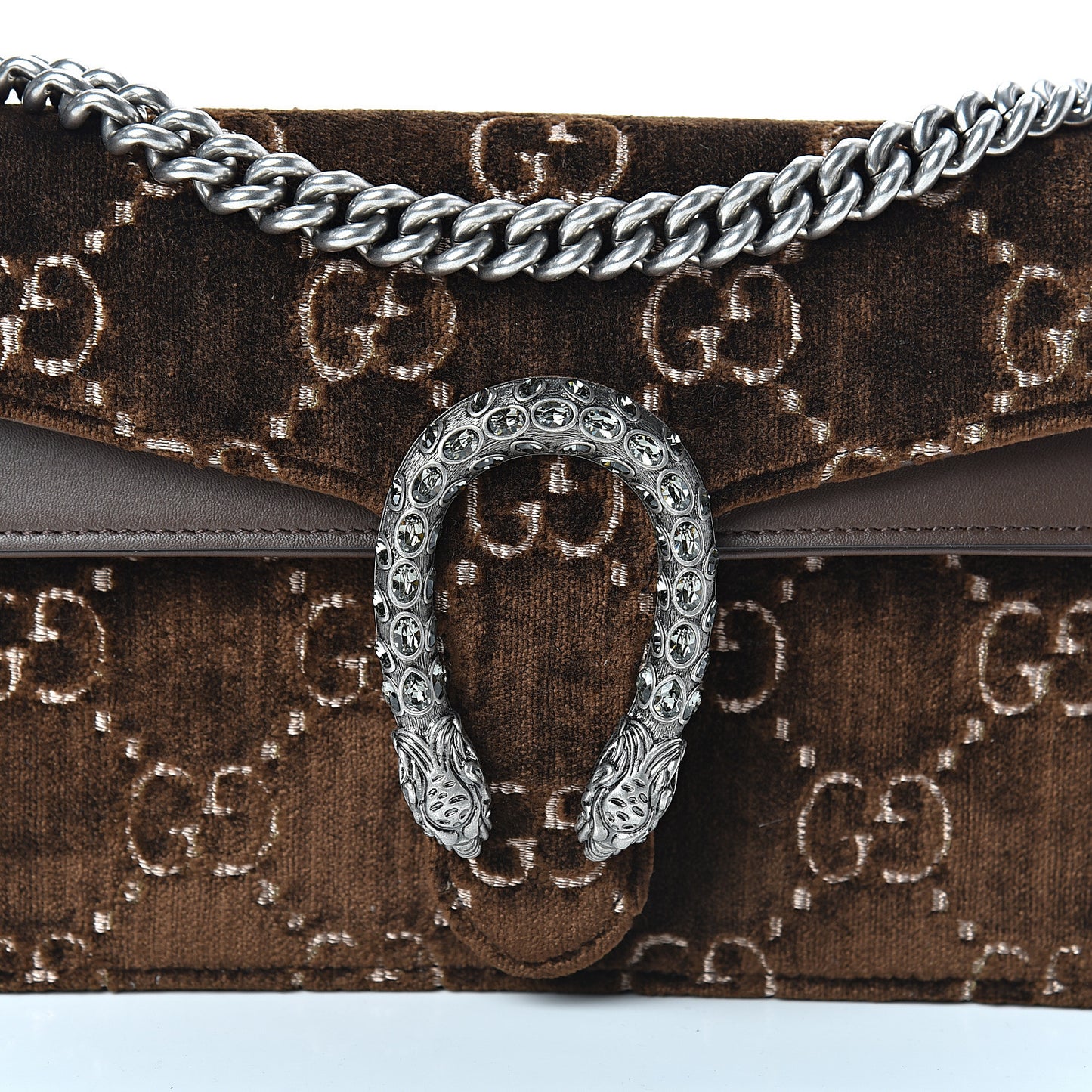 Velvet Moon Calfskin Crystal GG Monogram Small Dionysus Shoulder Bag Brown Vintage Cocoa Black Diamond