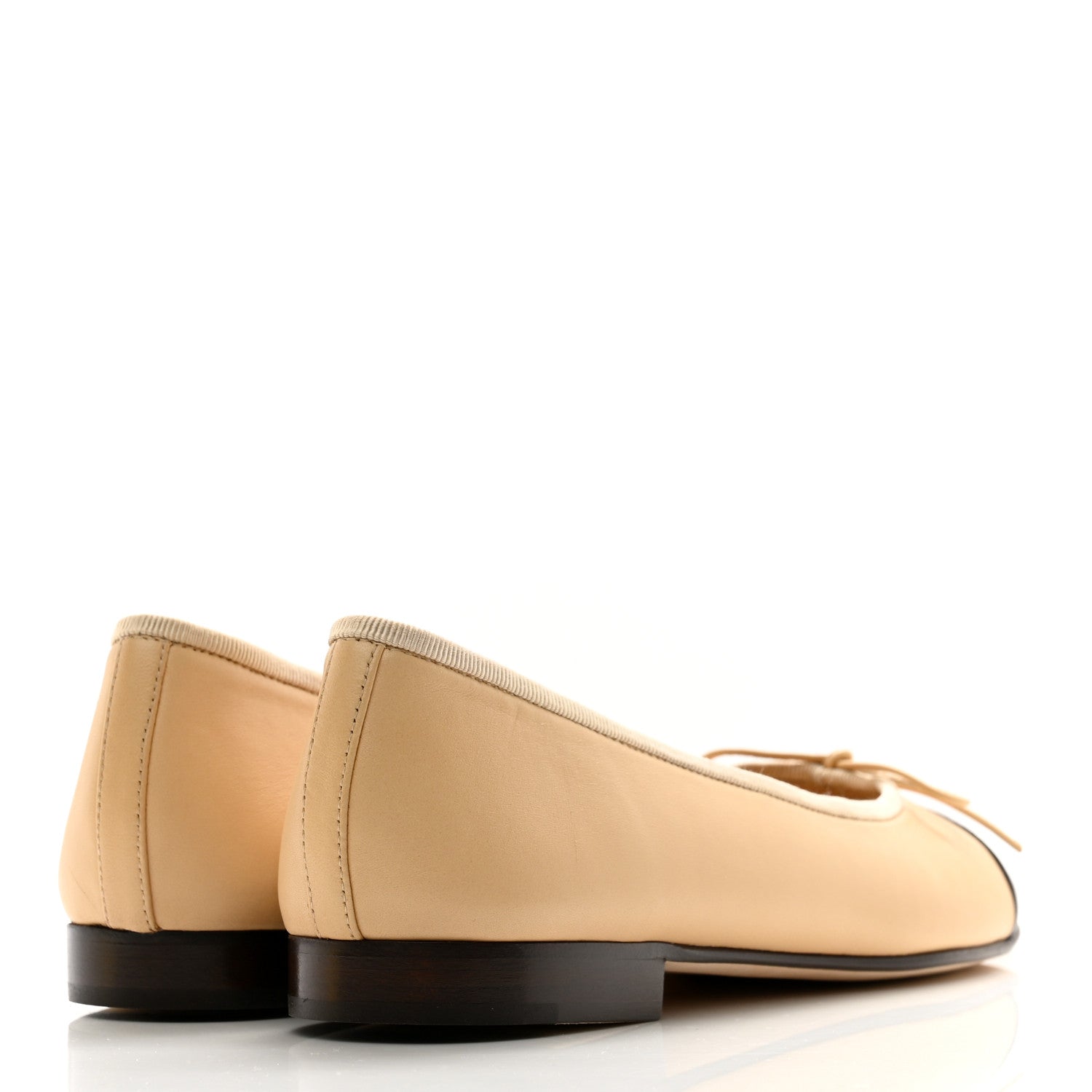 Chanel Lambskin Cap Toe CC Ballerina Flats 36.5 Beige Black 4 of 10