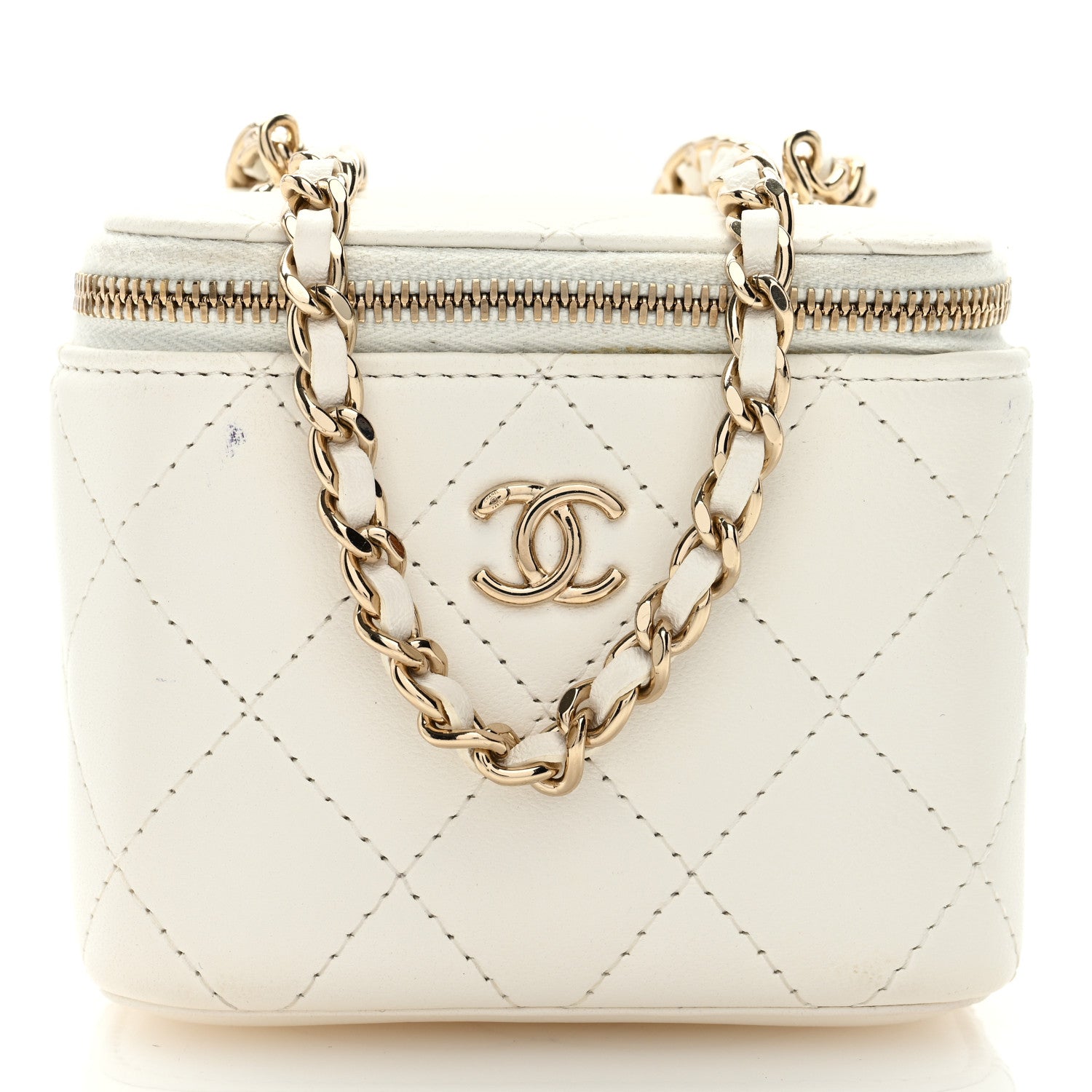 Chanel Lambskin Quilted Enamel Pearl Crush Mini Vanity Case With Chain White 1 of 11