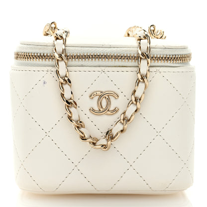 Chanel Lambskin Quilted Enamel Pearl Crush Mini Vanity Case With Chain White 1 of 11