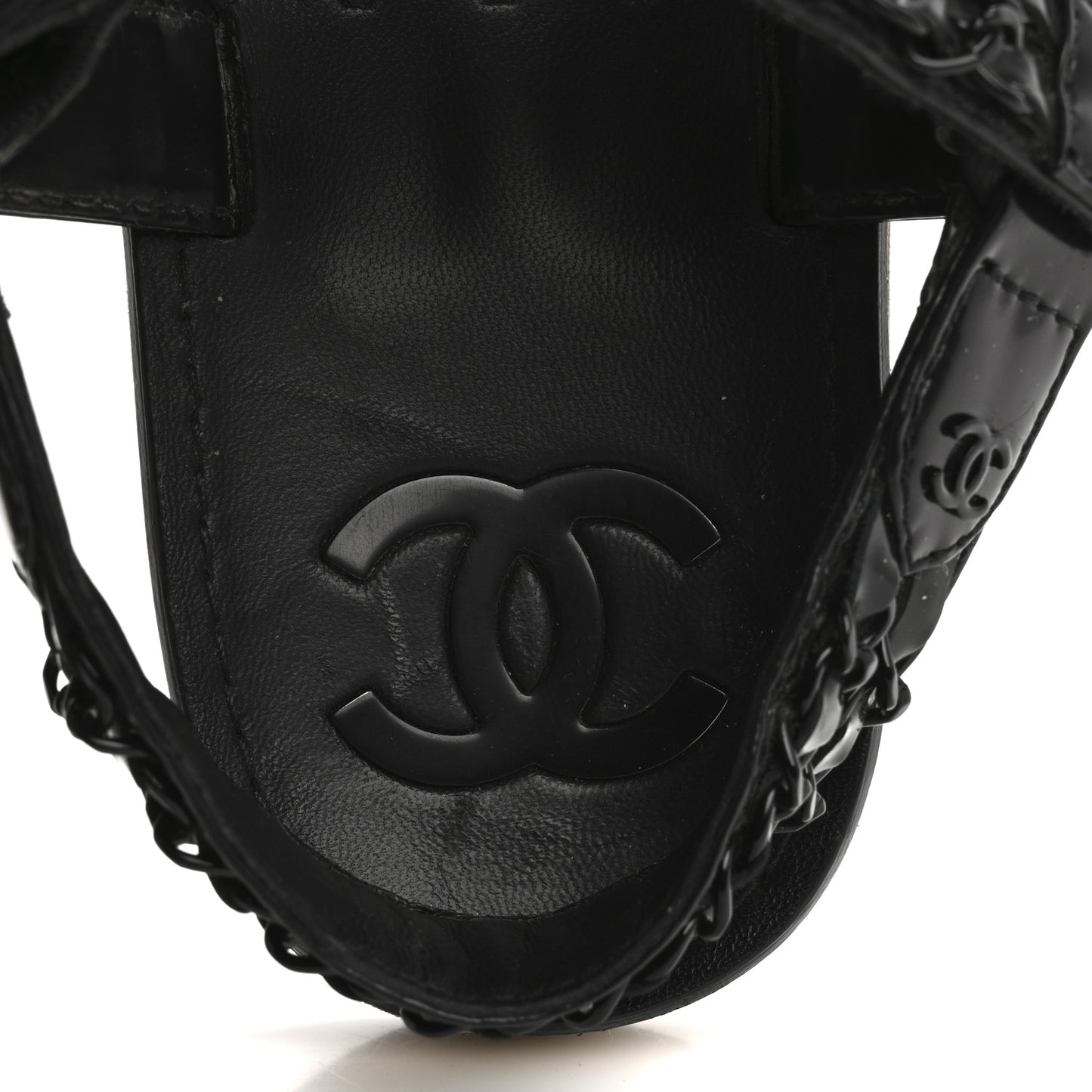 Laminated Goatskin Chain Sandals 38.5 Black