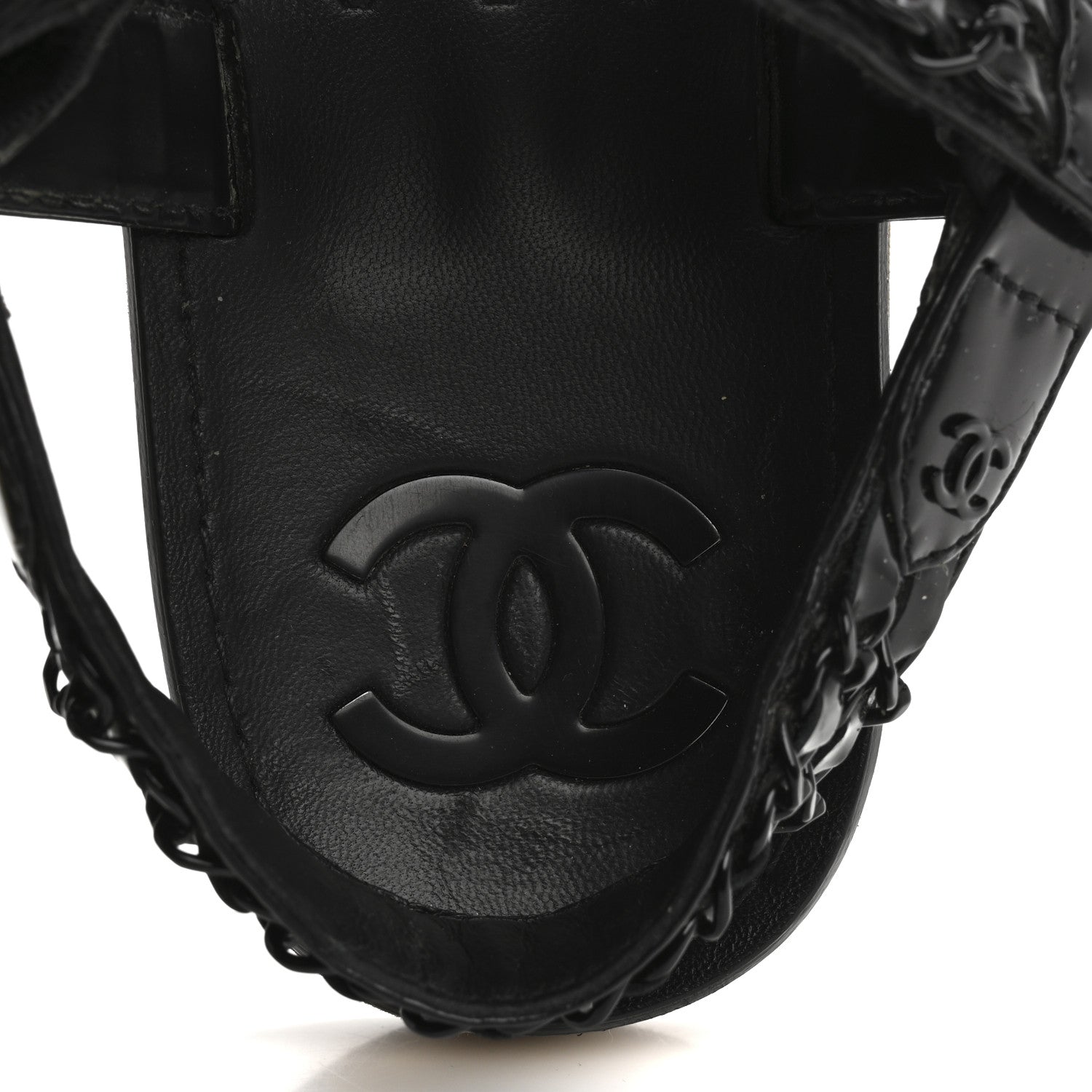 Chanel Laminated Goatskin Chain Sandals 38.5 Black 7 of 12