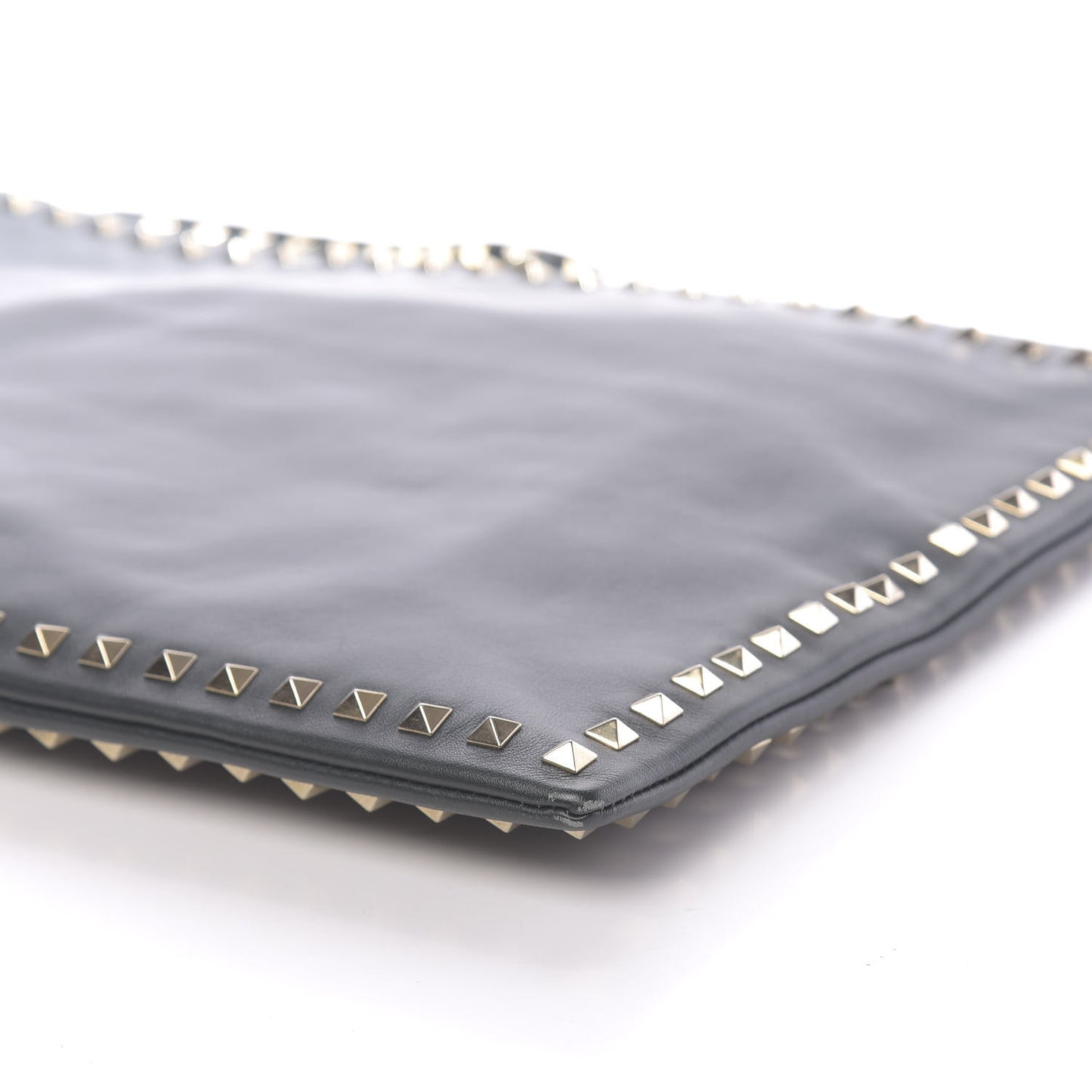 Vitello Oversized Rockstud Zip Wristlet Pouch Deep Green