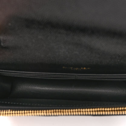 Saint Laurent Grain De Poudre Matelasse Chevron Monogram Envelope Chain Wallet Black 5 of 10