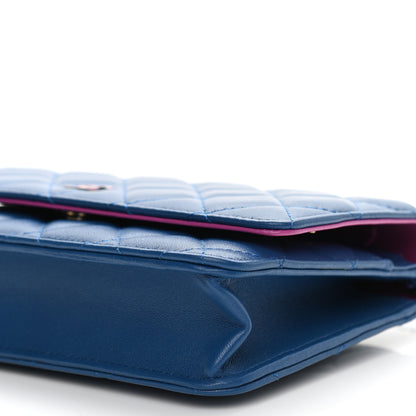 Chanel Lambskin Quilted Wallet On Chain WOC Dark Blue Pink 11 of 11
