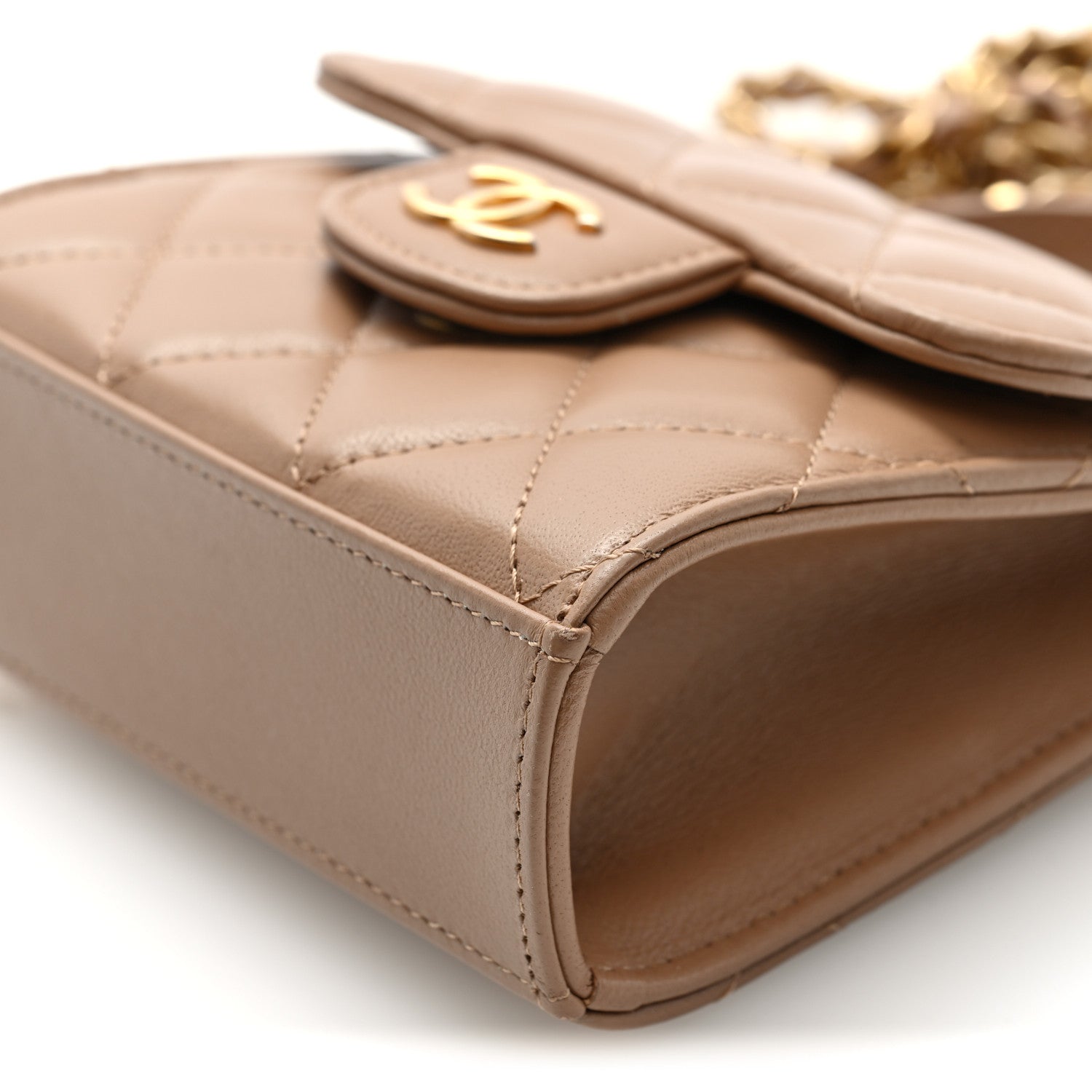 Chanel Lambskin Quilted Top Handle Flap Clutch With Chain Beige 11 of 12