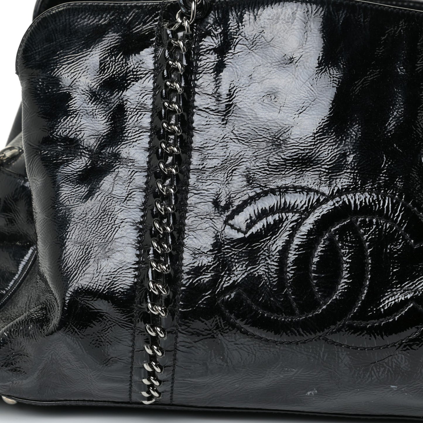 Patent Calfskin Large Luxe Ligne Tote Black